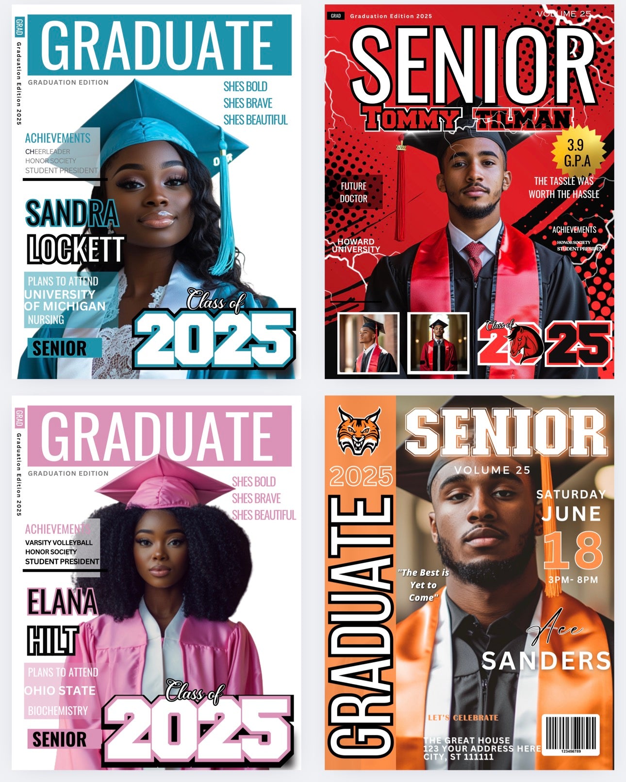 GRAD MAGAZINE COVER 4 PC EDITABLE DESIGNS