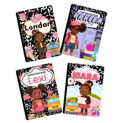 Back to School Editable Composition Notebook Covers – 8 Cute Canva Templates!