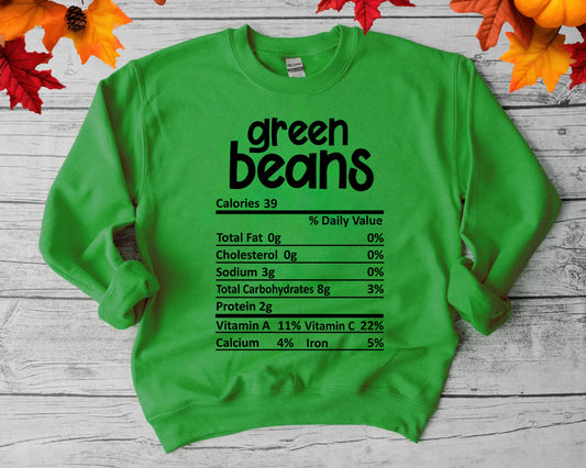 Green Beans - Thanksgiving Nutrition Label/ DTF Transfer 10” width