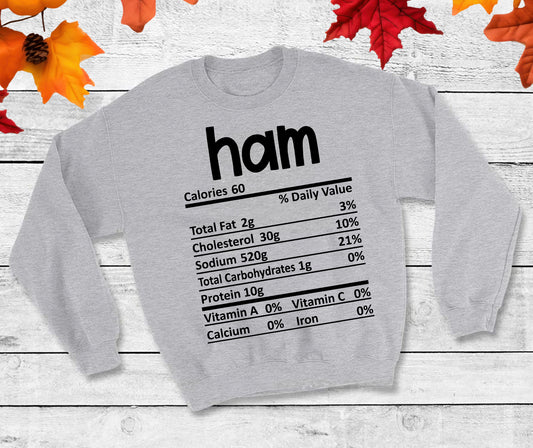 Ham - Thanksgiving Nutrition Label/ DTF Transfer 10” width