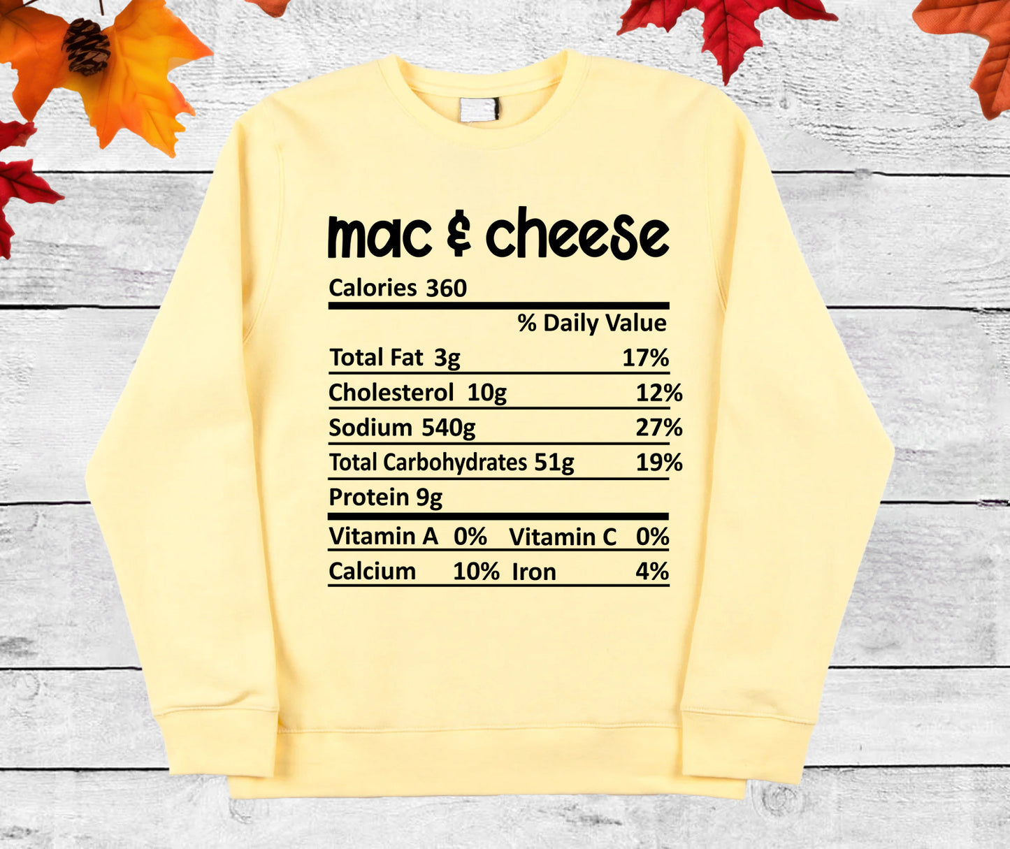 Mac & Cheese - Thanksgiving Nutrition Label/ DTF Transfer 10” width