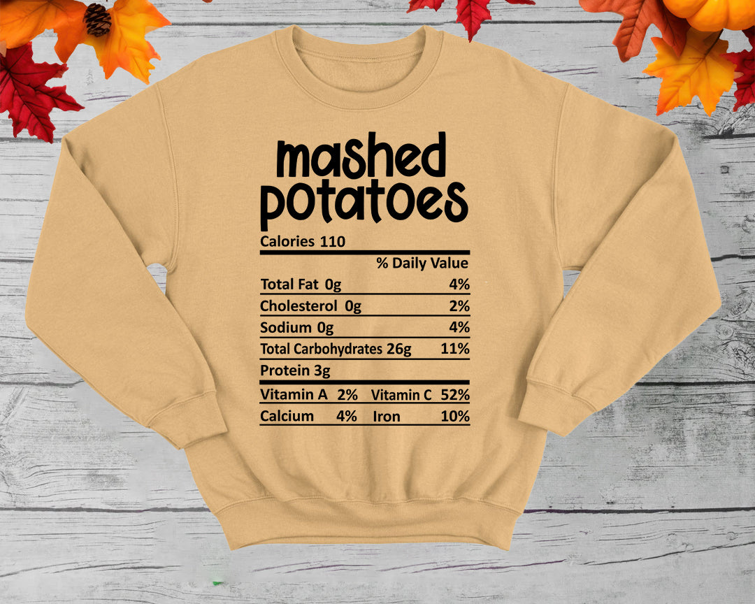 Mashed Potatoes - Thanksgiving Nutrition Label/ DTF Transfer 10” width