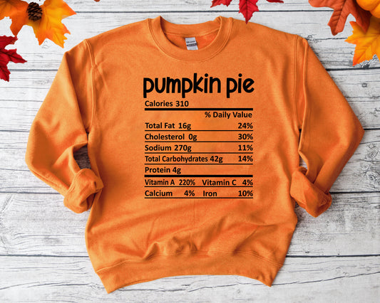 Pumpkin Pie - Thanksgiving Nutrition Label/ DTF Transfer 10” width