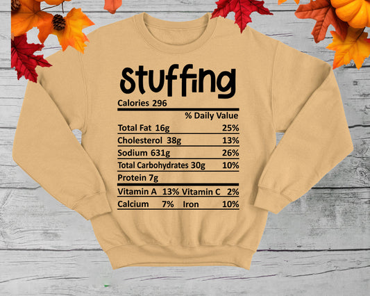 Stuffing - Thanksgiving Nutrition Label/ DTF Transfer 10” width