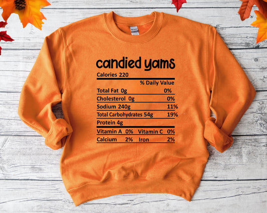 Candied Yams - Thanksgiving Nutrition Label/ DTF Transfer 10” width