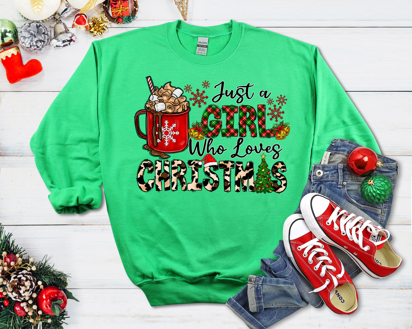 Just a Girl Who Loves Christmas (Hot Cocoa)/ DTF Transfer 10” width (D18)