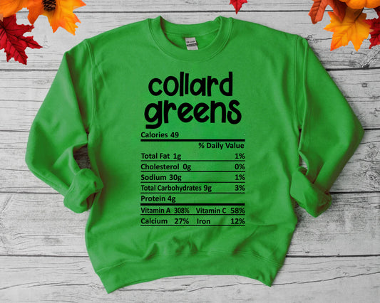 Collard Greens - Thanksgiving Nutrition Label/ DTF Transfer 10” width