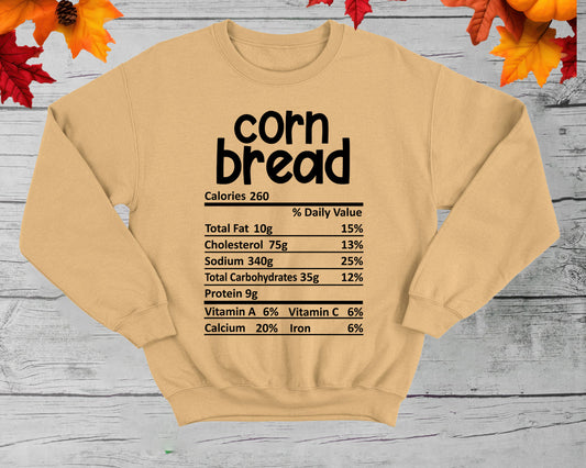 Cornbread - Thanksgiving Nutrition Label/ DTF Transfer 10” width