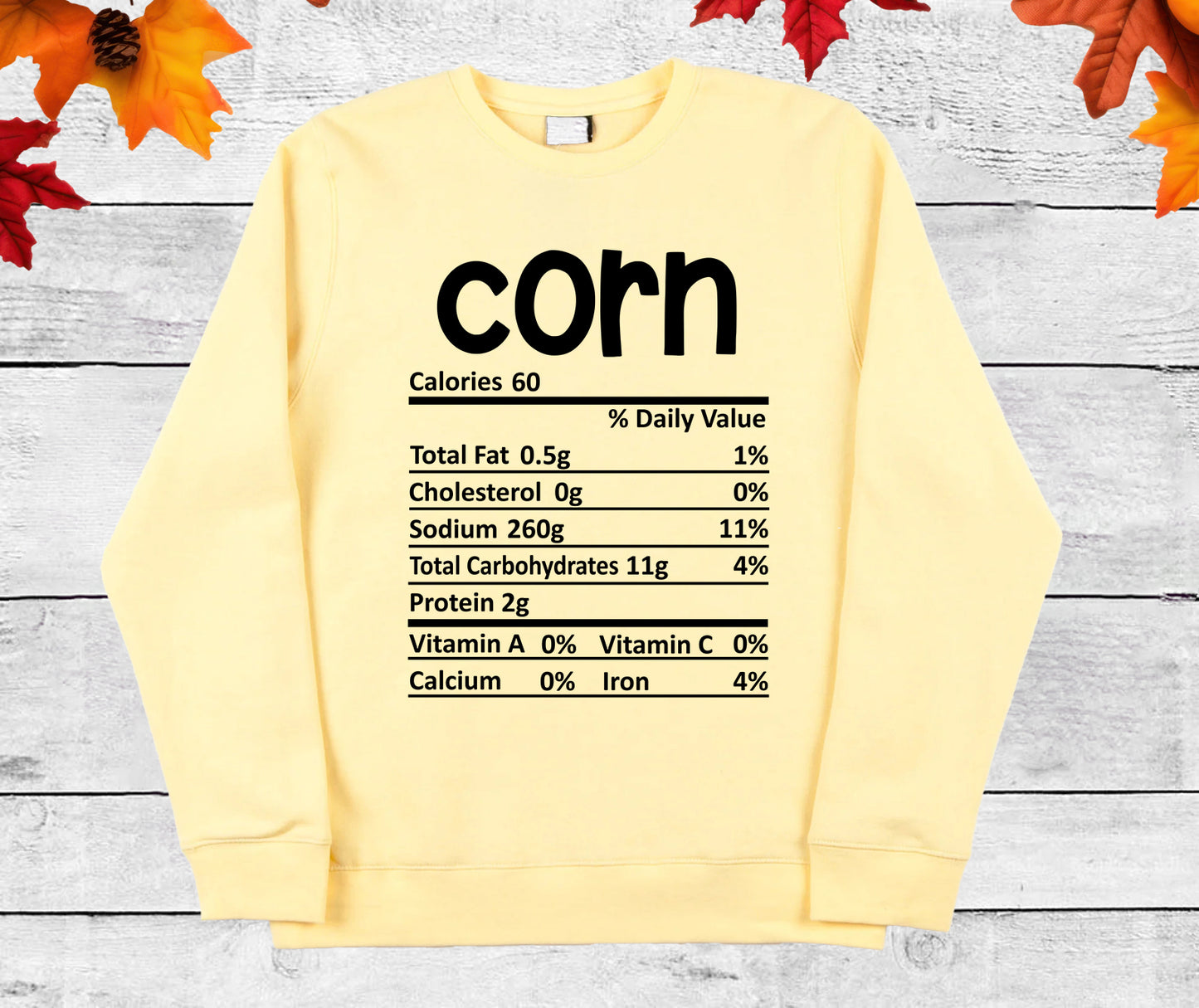 Corn- Thanksgiving Nutrition Label/ DTF Transfer 10” width