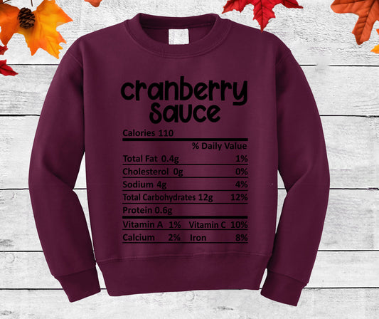 Cranberry Sauce- Thanksgiving Nutrition Label/ DTF Transfer 10” width