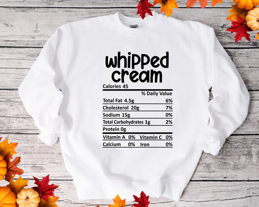 Whipped Cream - Thanksgiving Nutrition Label/ DTF Transfer 10” width