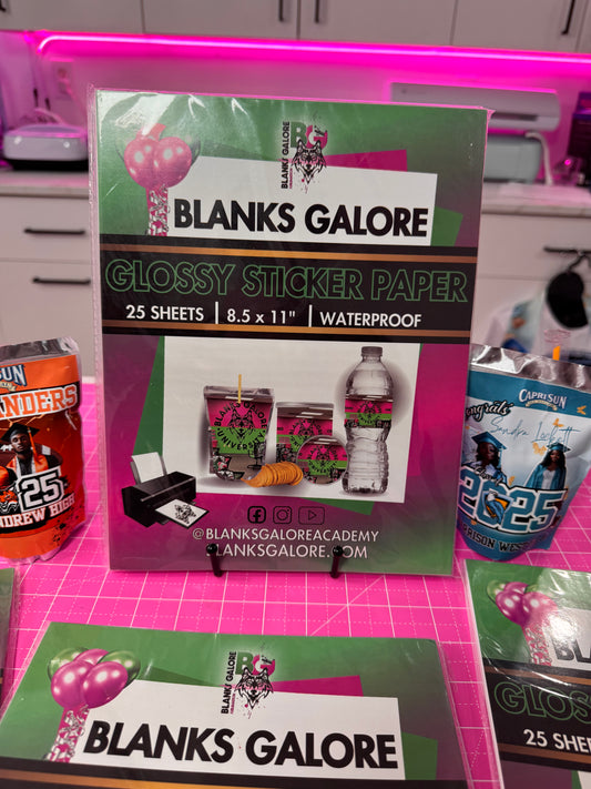 Blanks Galore- 25 Pack Glossy Waterproof Sticker Paper 8.5x11