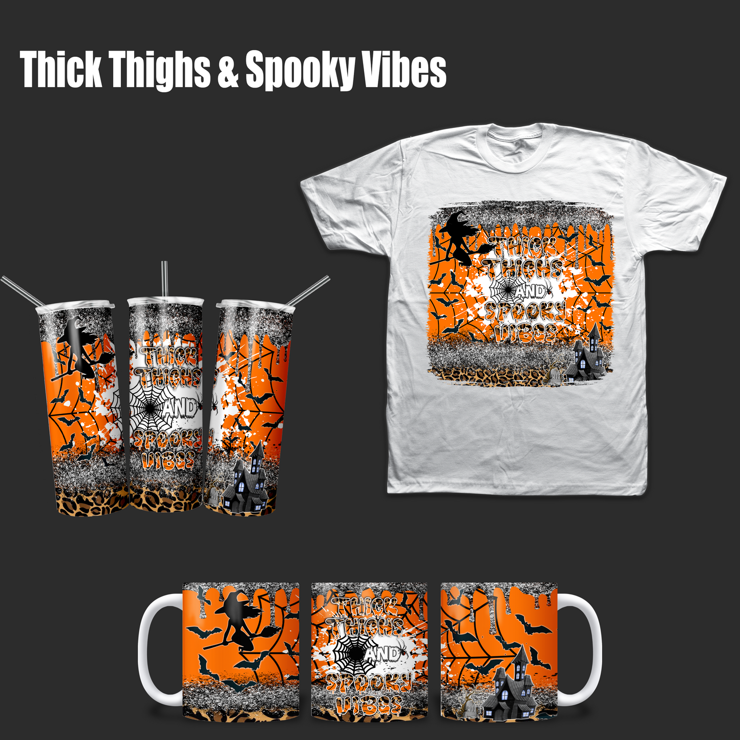 Thick Thighs Halloween Design & Mockup Bundle/ (3) For Mug, Tumbler, & T-shirt mid design)