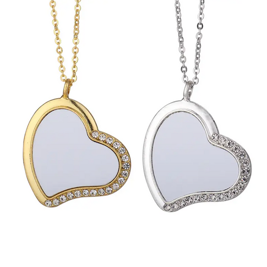 Rhinestone Heart Pendant Sublimation Necklace