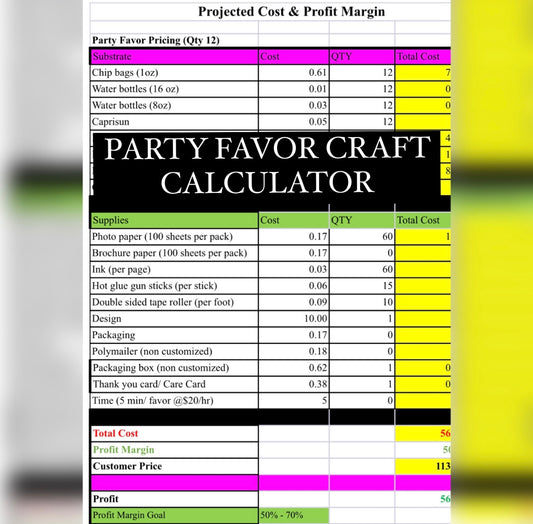 PARTY FAVORS PRICING CALCULATOR