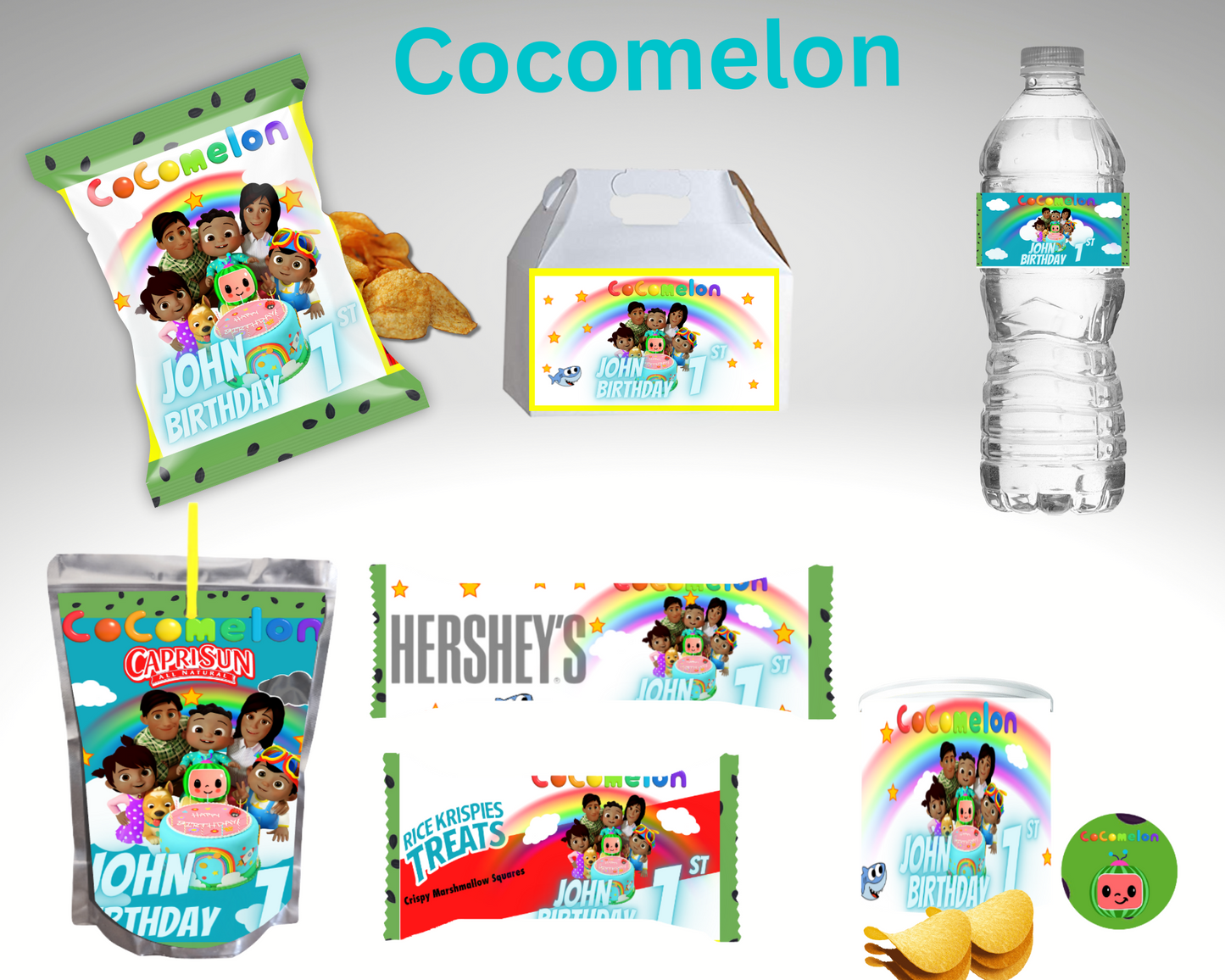 Coco Melon Bundle Party Favor Canva Design & Templates (7 editable templates and designs)