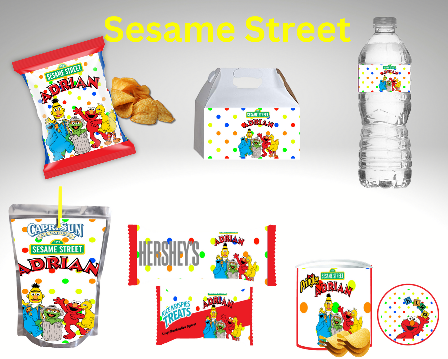 Sesame Street Bundle Party Favor Canva Design & Templates (7 editable templates and designs)