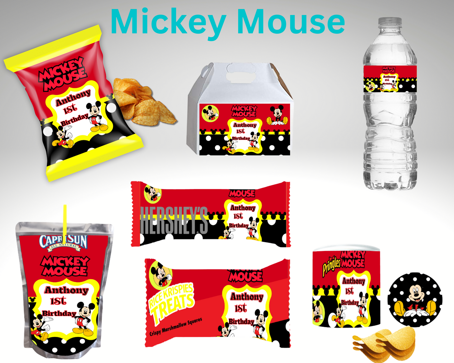 Mickey Mouse Bundle Party Favor Canva Design & Templates (7 editable templates and designs)