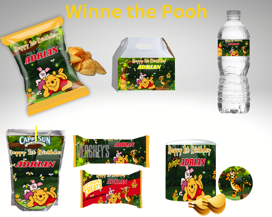 Winnie The Pooh Bundle Party Favor Canva Design & Templates (7 editable templates and designs)