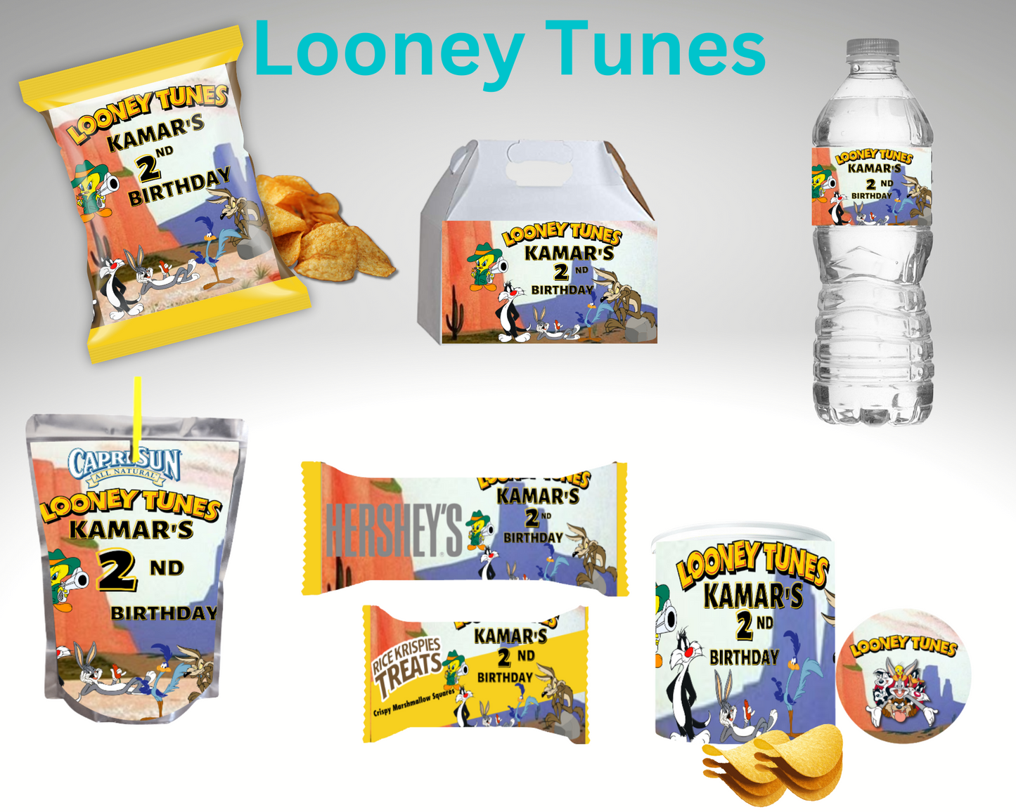 Looney Tunes Bundle Party Favor Canva Design & Templates (7 editable templates and designs)